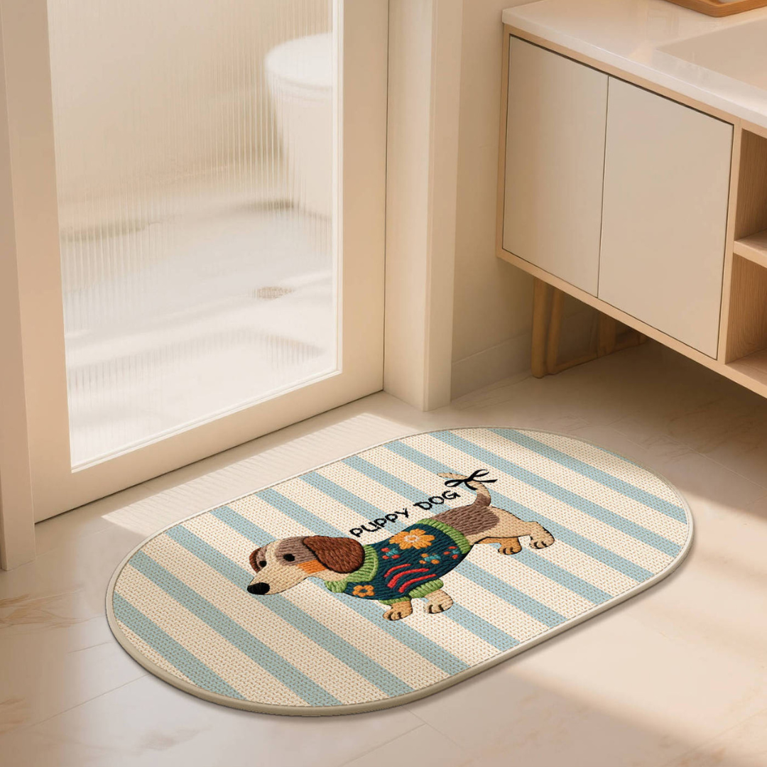 HOMERO Cute Puppy Linen Absorbent Anti-Slip Floor Mat - 50x80cm