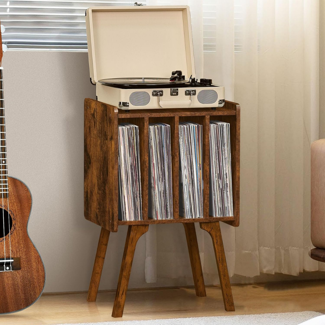 Record Player Table with Album Storage Shelf
