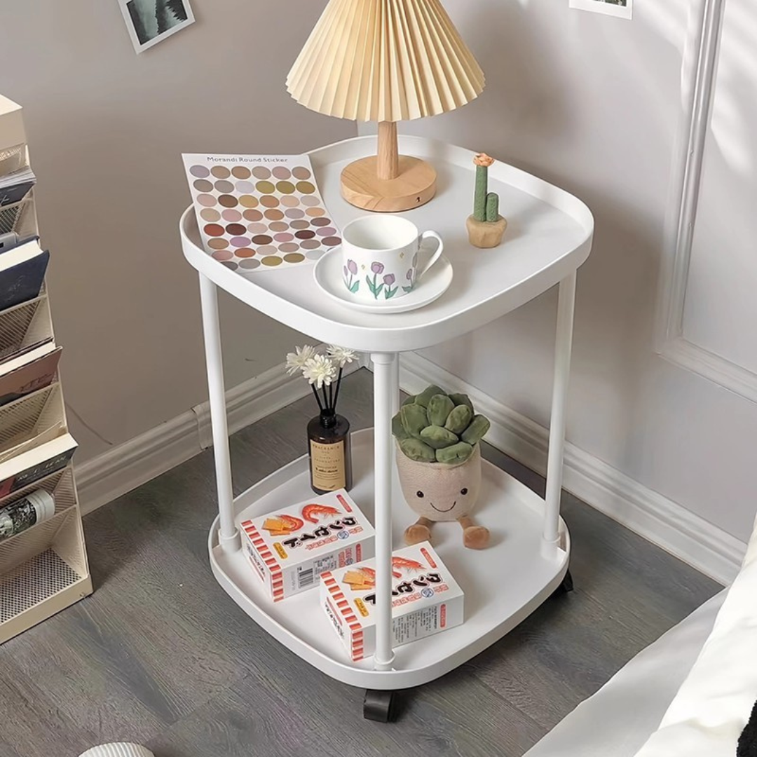 Homero Multipurpose Plastic Side Table with Wheels (2 Layer)