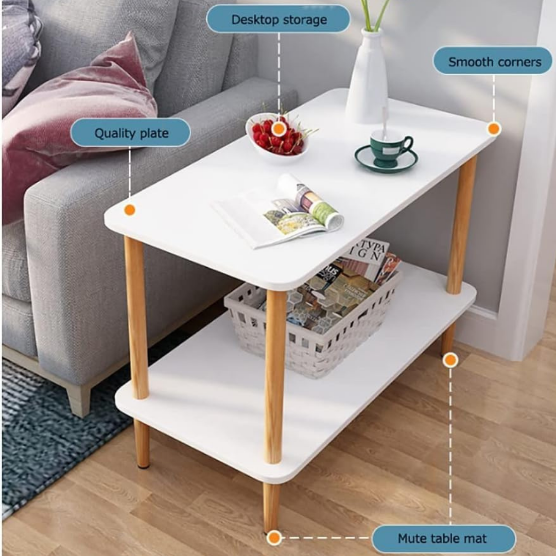 Modern Wooden Dual Layer Storage Shelf Table