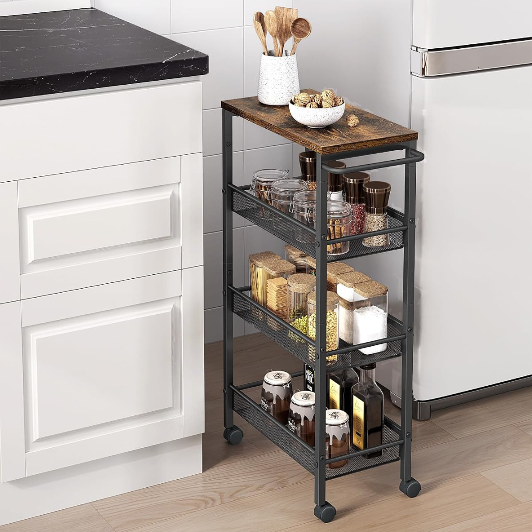 4 Tier Slim Storage Trolley with Wheels