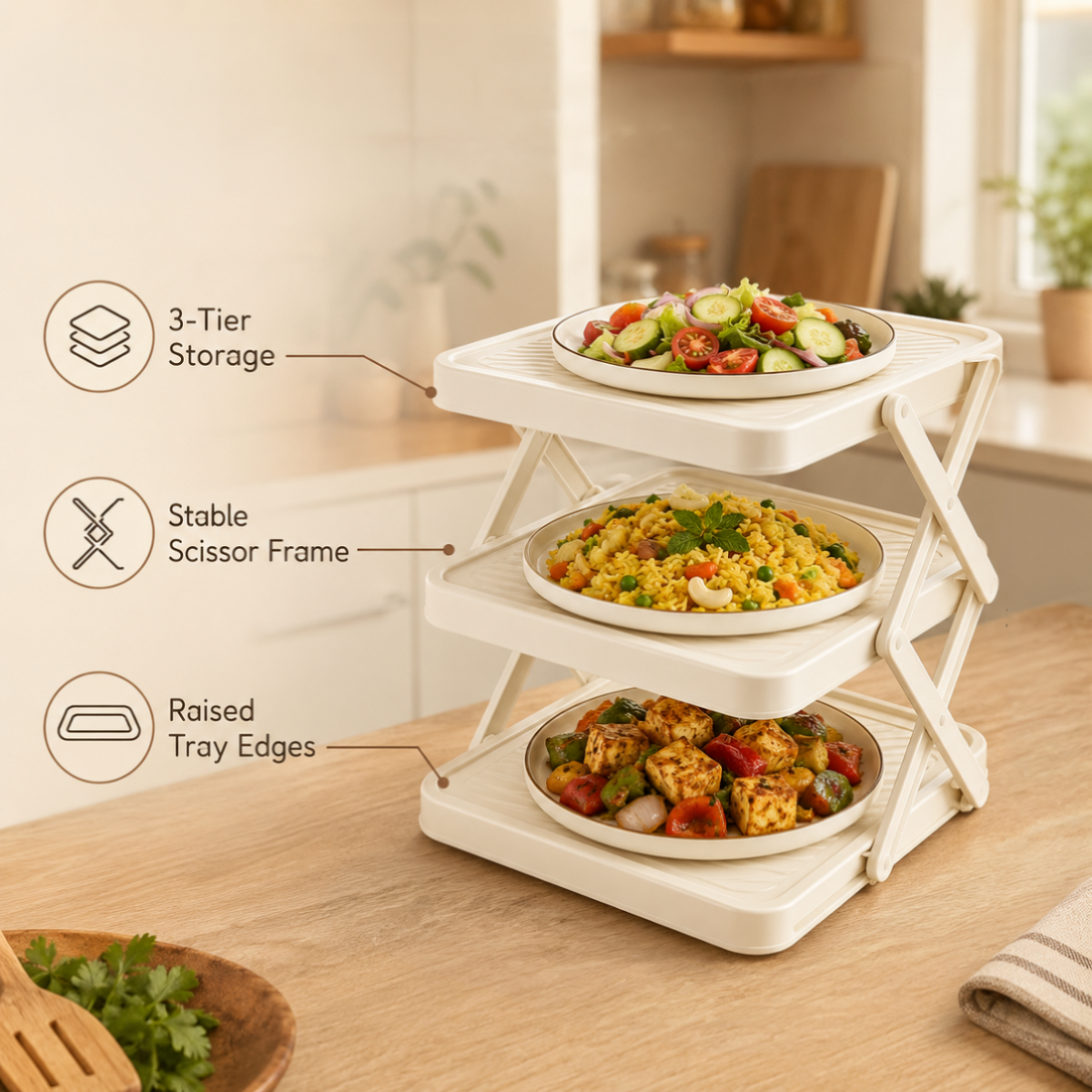 Foldable Multi Layer Dish & Prep Tray Storage Rack