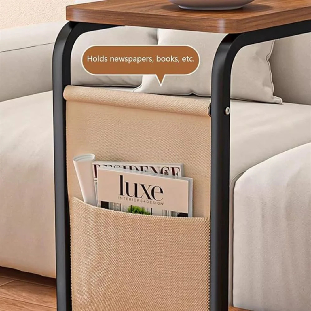 Multipurpose Double Layer C Shaped Wheeled Side Table