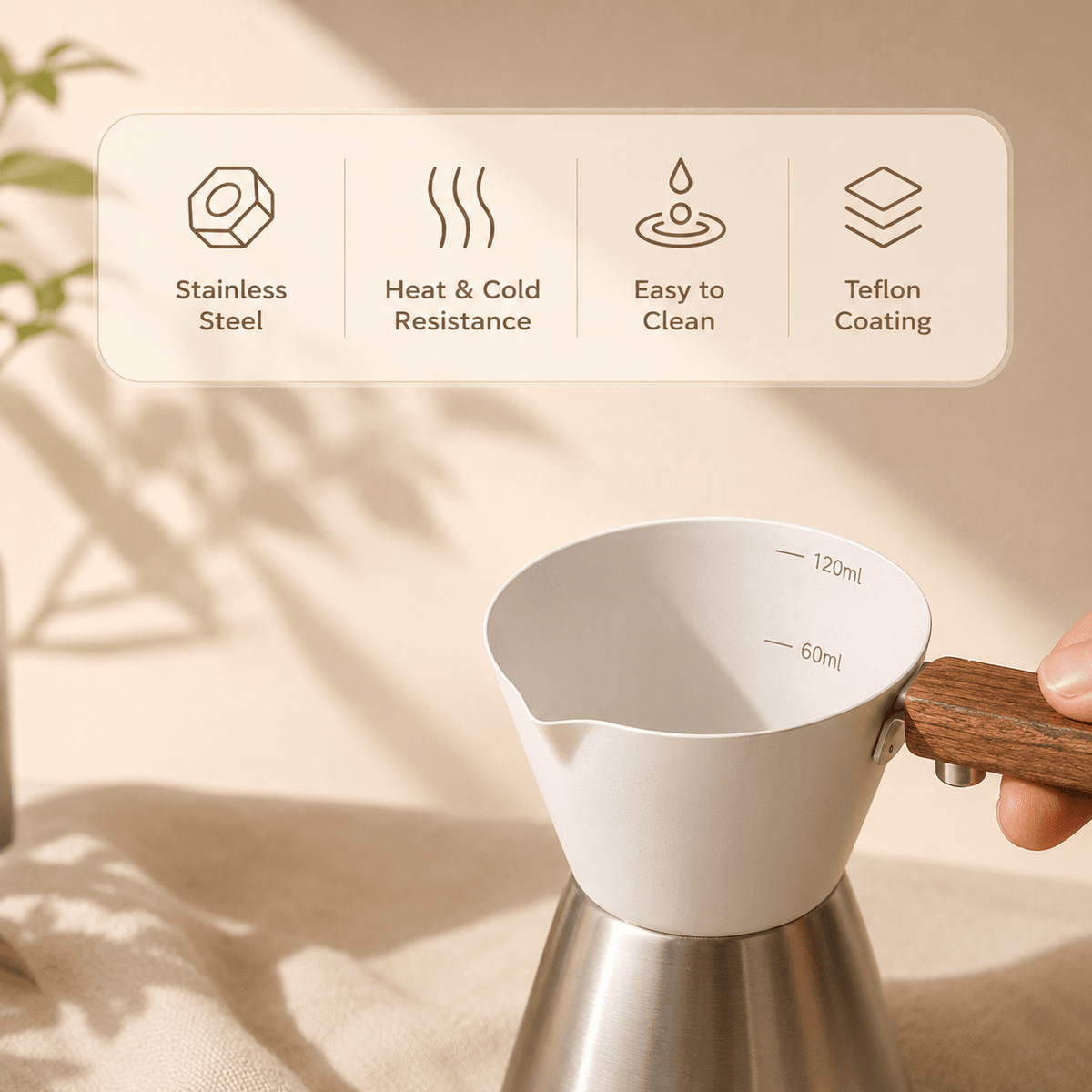 Homero Stainless Steel Espresso Shot Cup with Wooden Handle