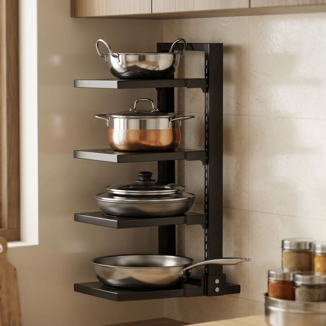 Heavy Duty 4 Tier Adjustable Cookware Storage Rack Pot Pan Organizer