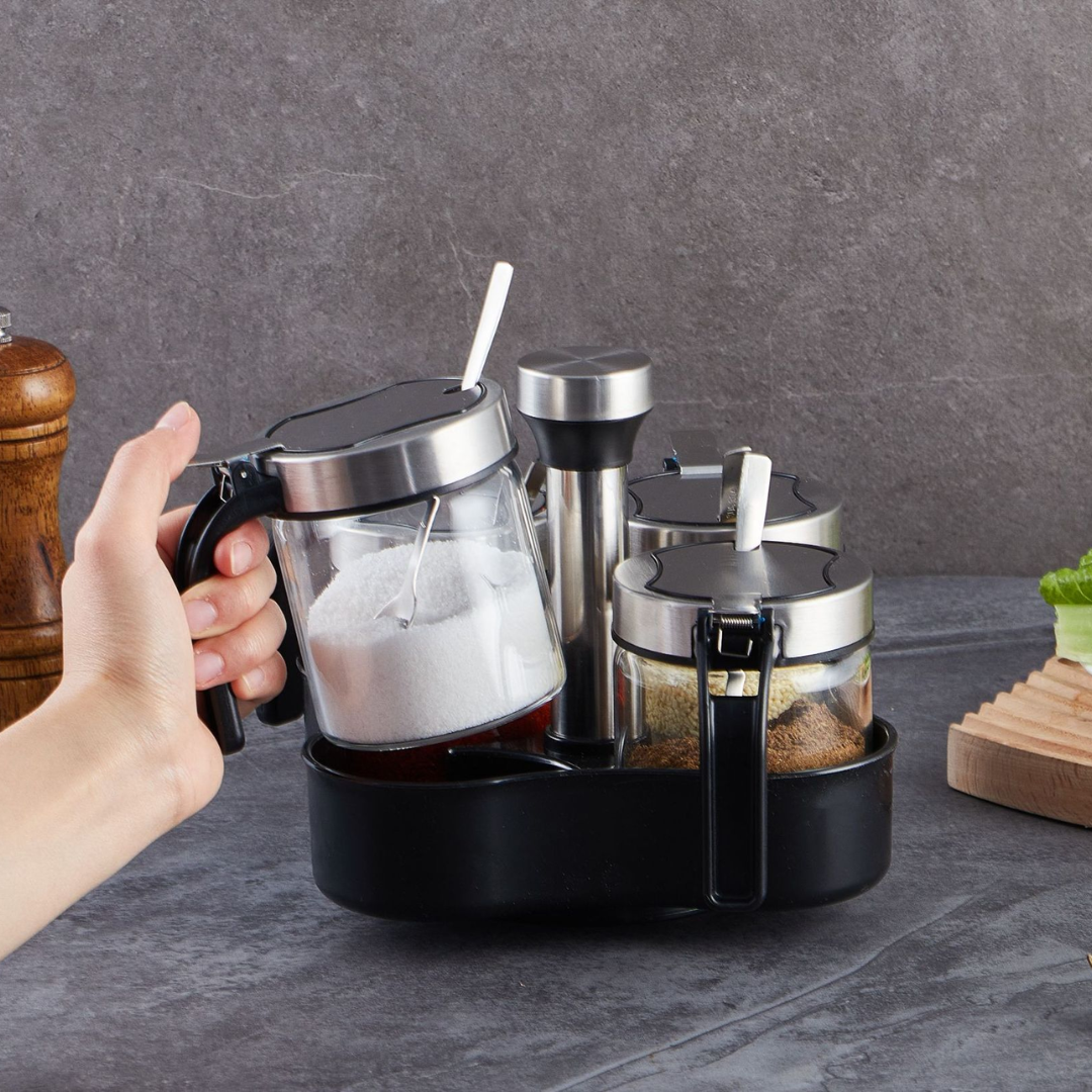 Homero High Quality 360° Rotatable Borosilicate Glass Seasoning Set (Set of 4)