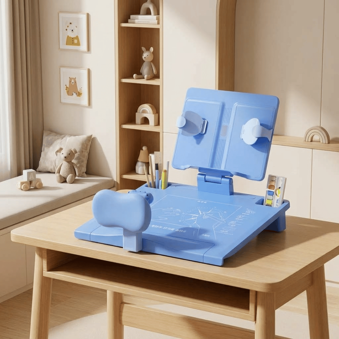 Kids Adjustable Posture Support Reading Stand Writing Board with Storage Compartments