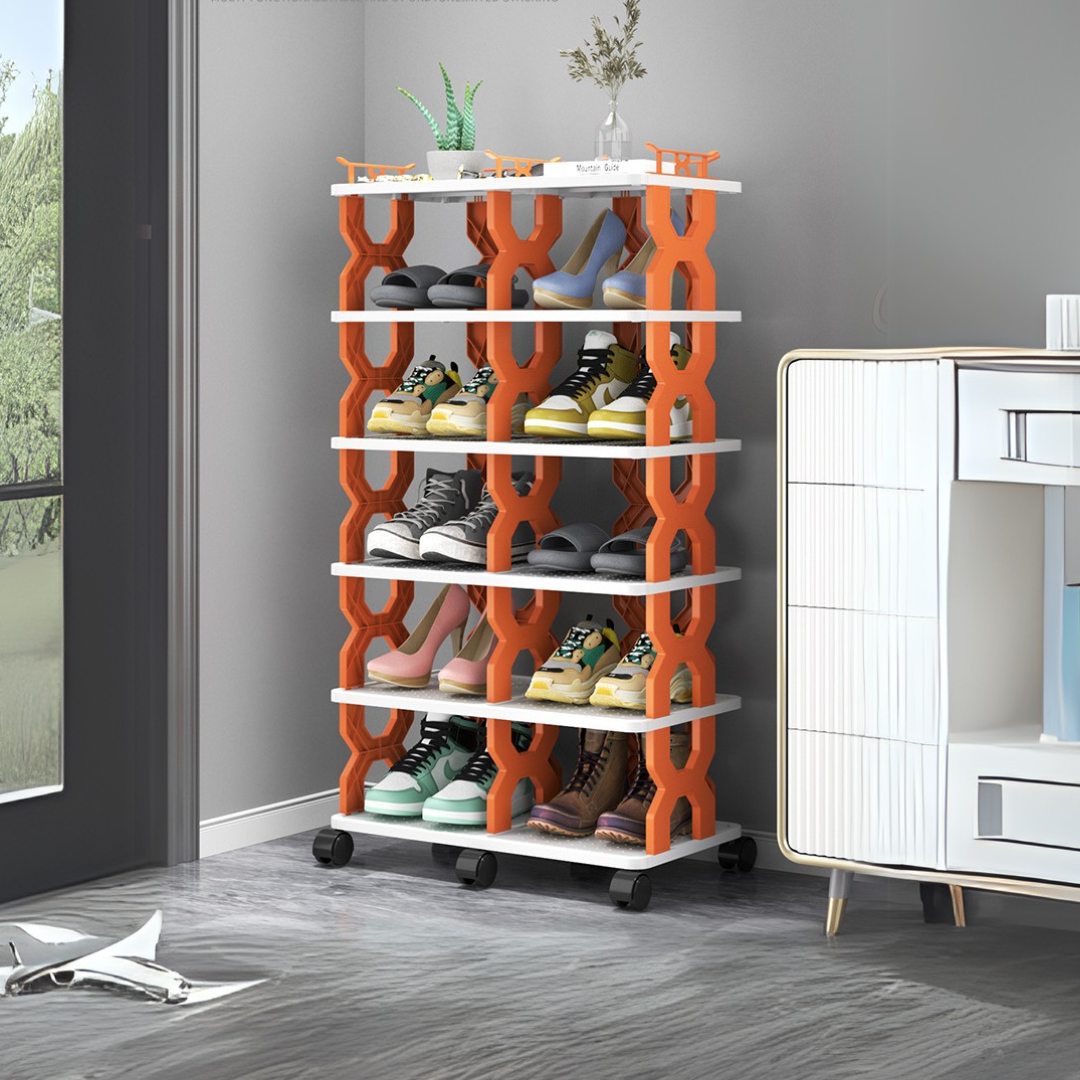 Movable Multi-Layer Double Row Shoe Rack
