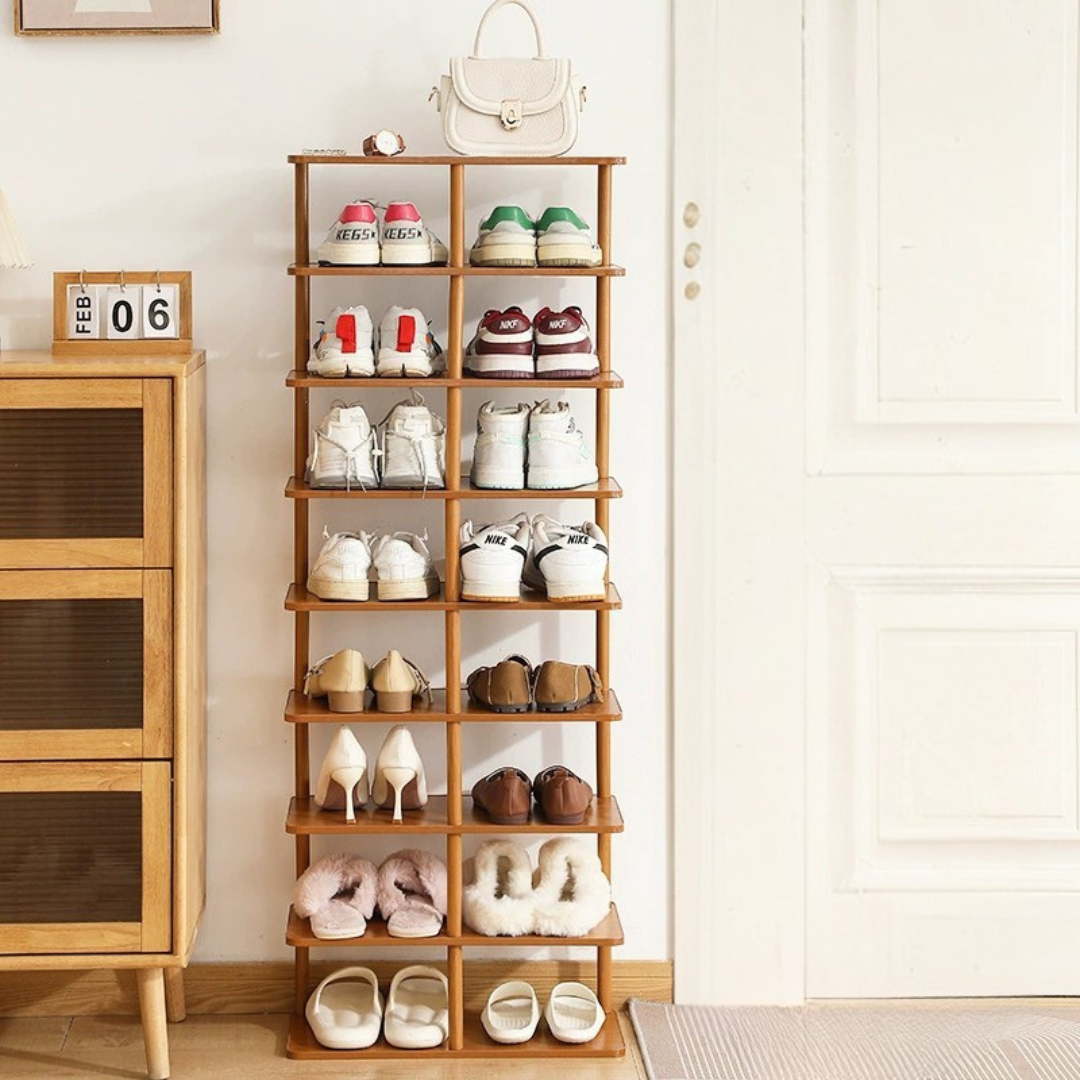 9-Tier Space Saving Multipurpose Wooden Shoe Rack