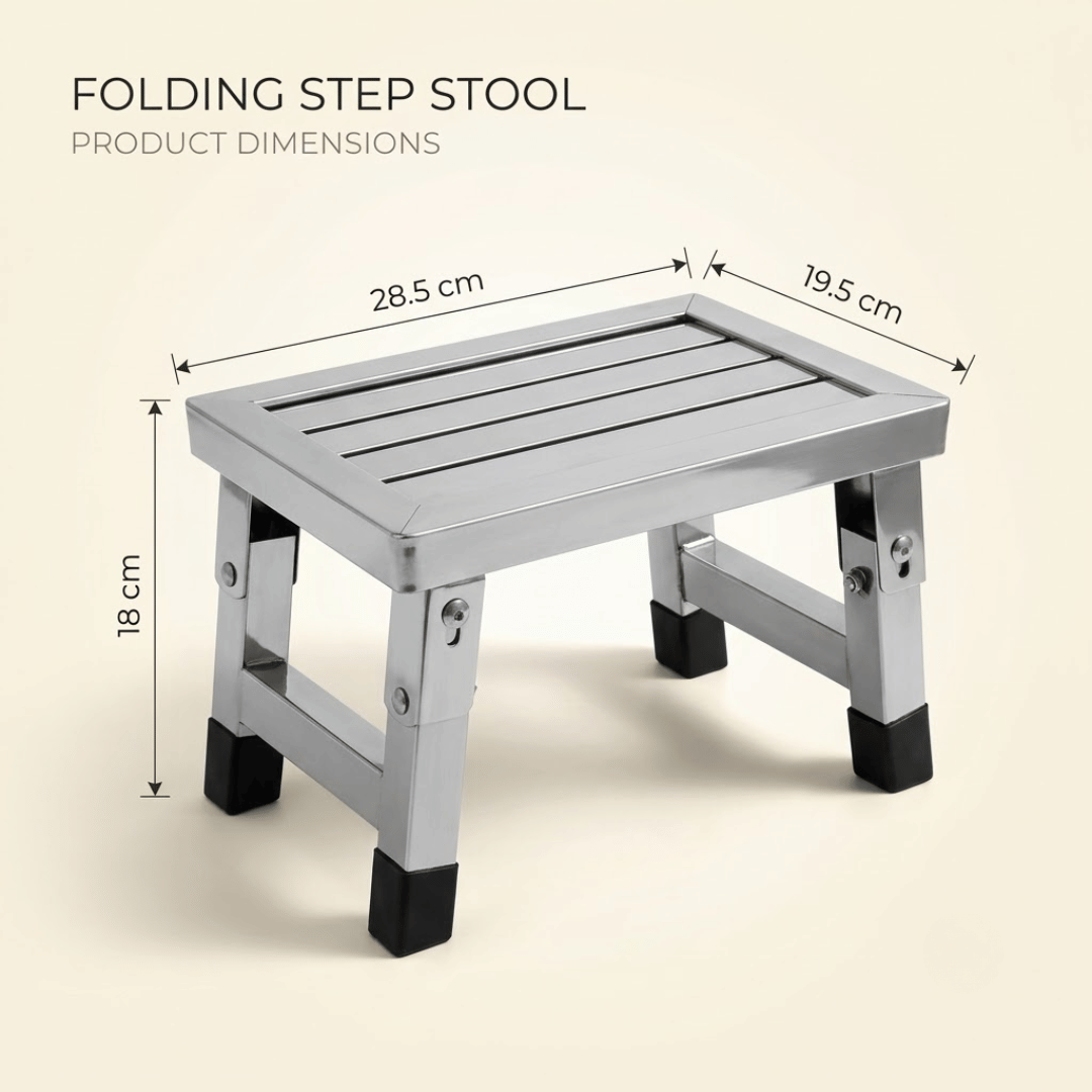 Premium Stainless Steel Folding Step Stool with Anti Slip Rubber Feet