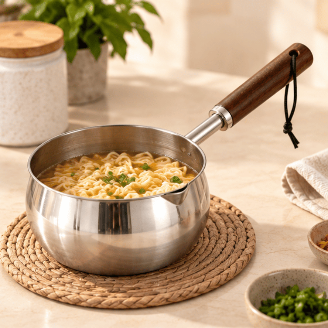 Premium Stainless Steel Small Milk Saucepan with Wooden Handle Glass Lid