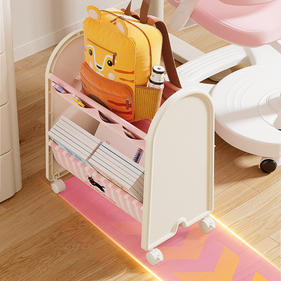 Multi Layer Kids Book Organizer with Lockable Wheels