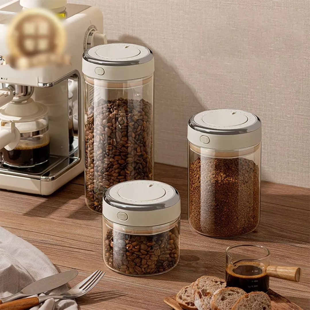 Airtight Coffee Bean Storage Canister with Glass Jar