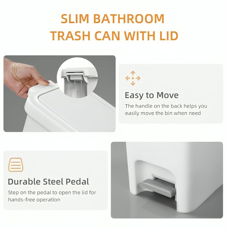 HOMERO Compact Pop Up Lid Pedal Dual Opening Trash Can