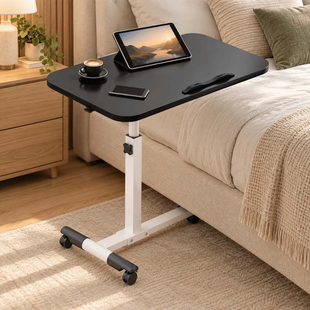 Height Adjustable Laptop Table with Wheels & Rotating Tabletop