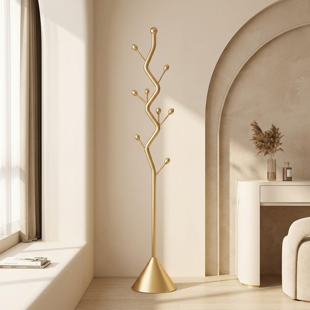 Modern Gold Finish Tree Shape Multi Hook Metal Coat Rack