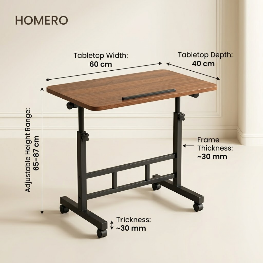 Multi-Use Height Adjustable Rolling Laptop Table with Wheels