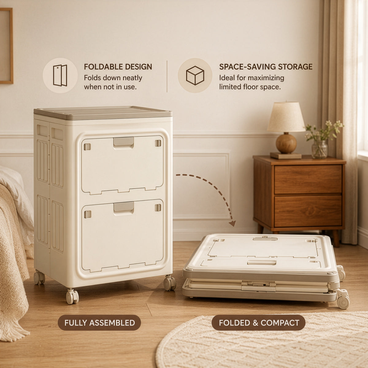 Multi Purpose Space-Saving & Stackable Foldable Storage Cabinet with Wheels