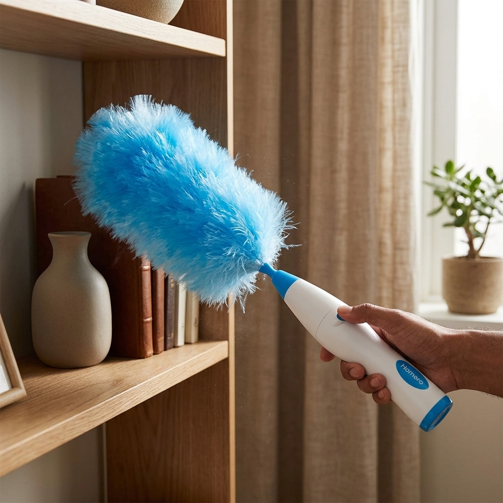 Extendable Electric Spin Feather Duster with Dual Brush Heads