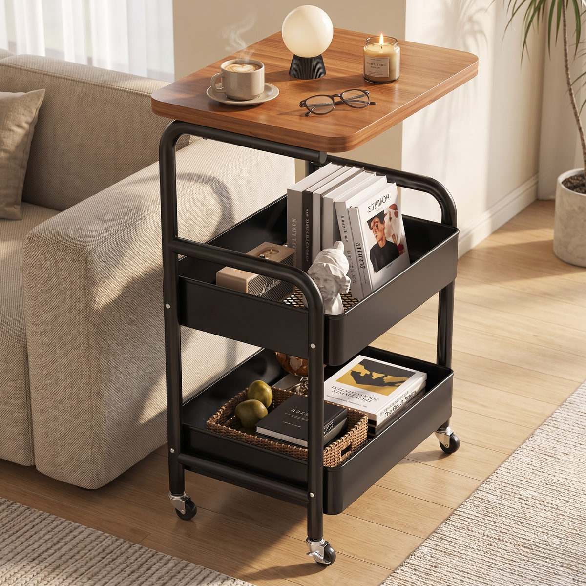 Homero 3-Tier Iron Durable Wood Slim Storage Rack