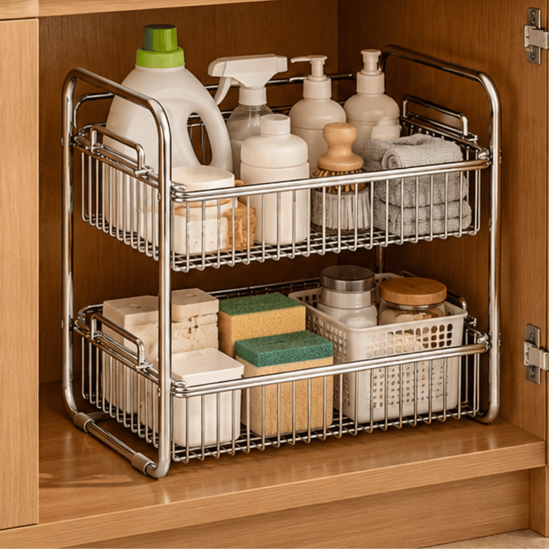 Premium 304 Stainless Steel Two Tier Countertop Storage Organizer Rack