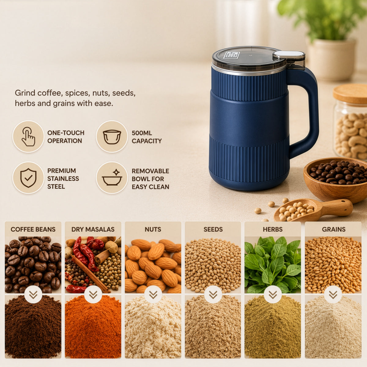 Multipurpose Electric Stainless Steel Spice & Grain Grinder
