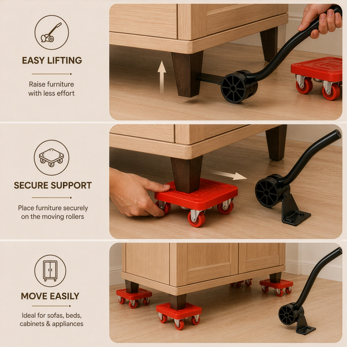 Heavy Load Furniture Shifter Kit with 360° Universal Rotating Wheels (4 Piece)