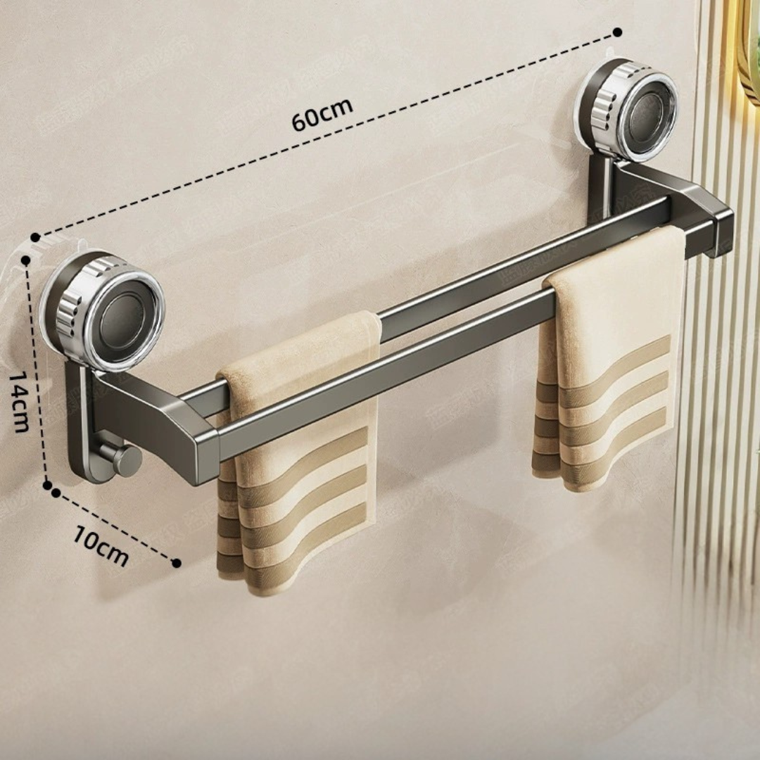 Premium Suction Cup Wide Spacing Aluminum Double Bar Towel Rack