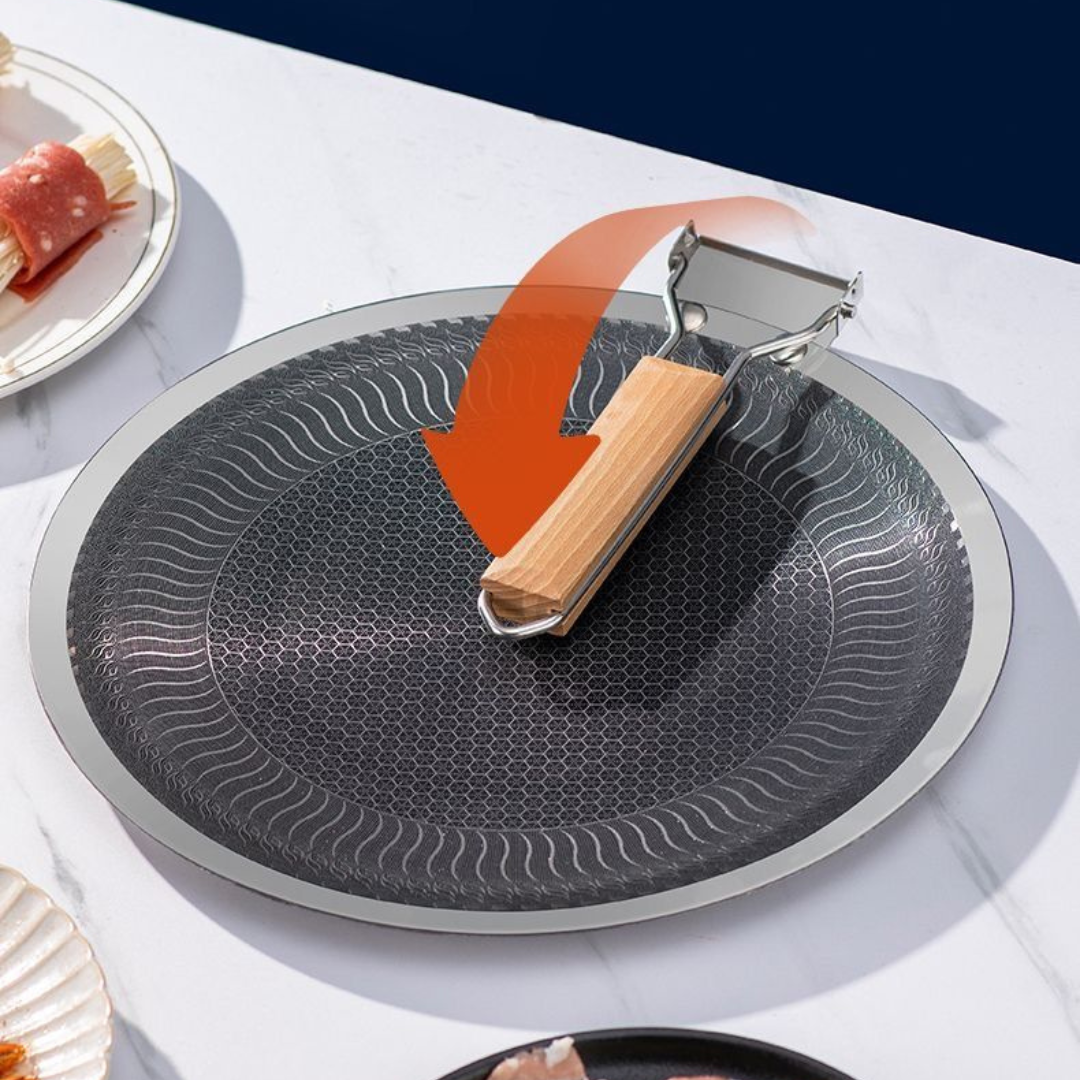 Premium Stainless Steel Honeycomb Finish Foldable Handle Tawa