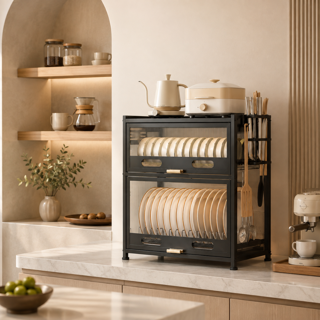 Multi Purpose Kitchen Storage Cabinet with Drawers Shelves Hooks and Utensil Holders