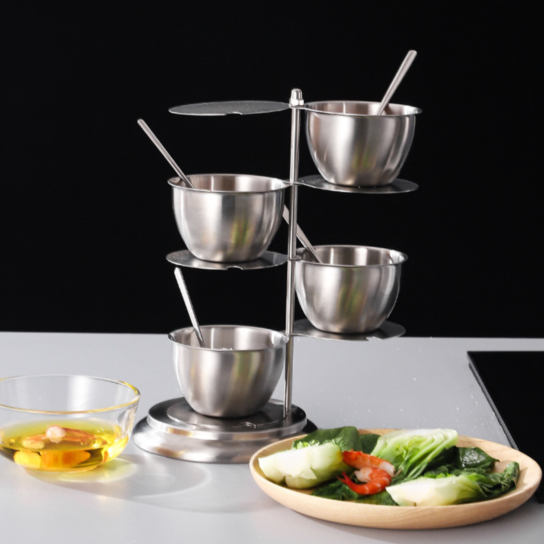 360° Rotating Stainless Steel Seasoning Container Set with Spoons