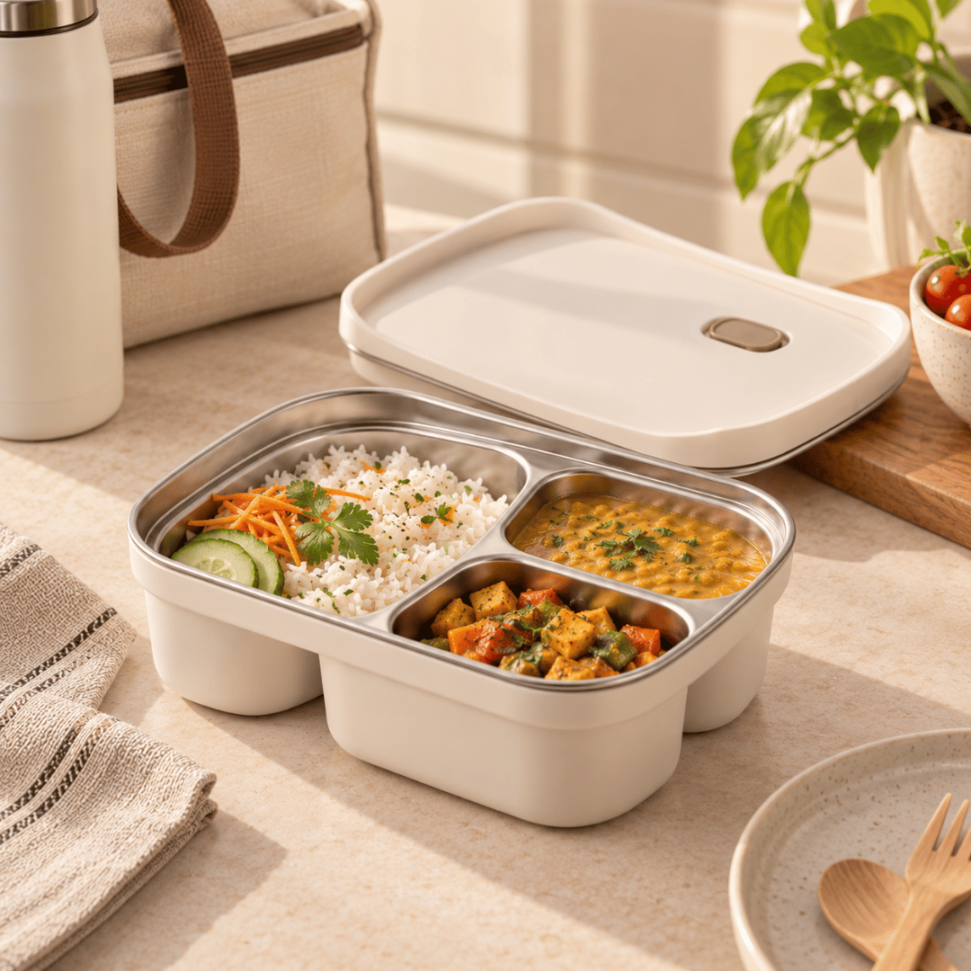 Microwave Safe 3-Compartment Stainless Steel Bento Lunch Box