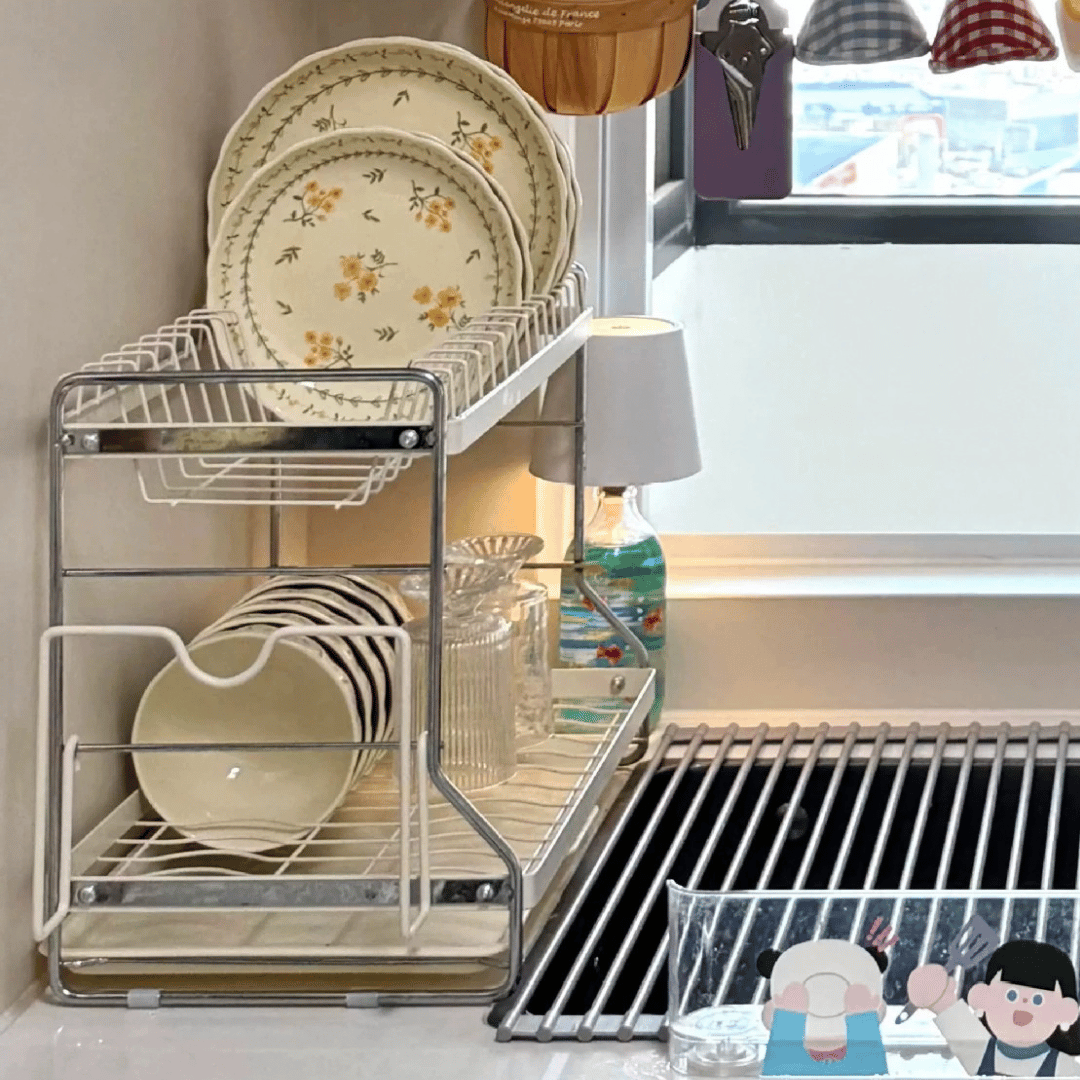 Multifunctional Kitchen Dish Organizer with Removable Drain Tray