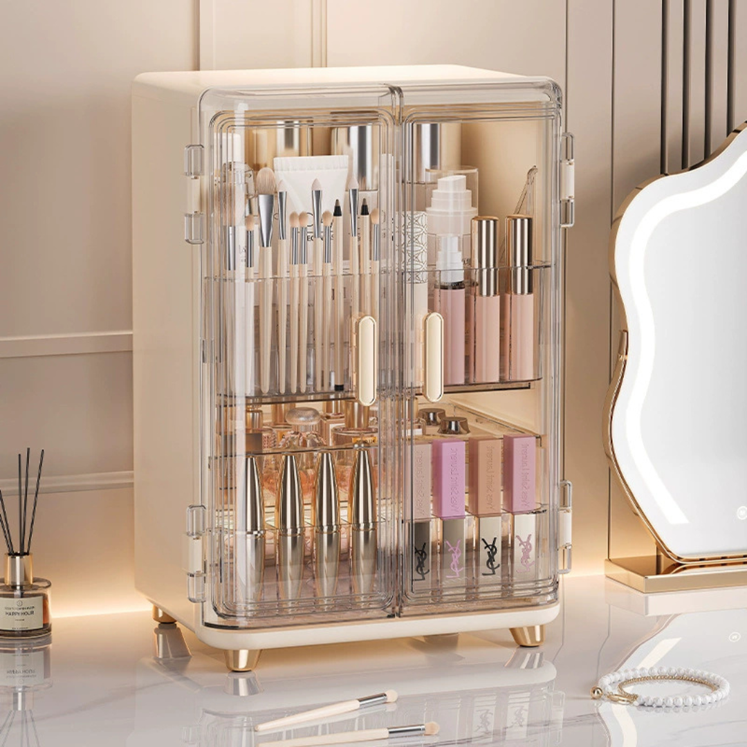 Three Layer Double Door Luxury Cosmetic Storage Organizer
