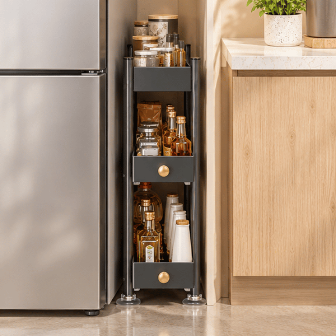 Narrow Countertop Kitchen Spice Rack with Pull Out Drawers