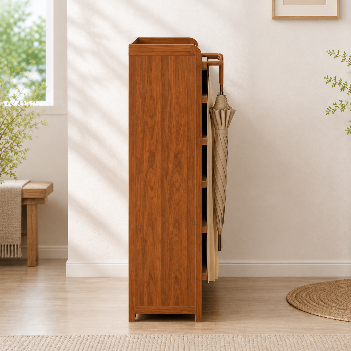 Multi Layer Bamboo Shoe Rack Cabinet with Dustproof Curtain