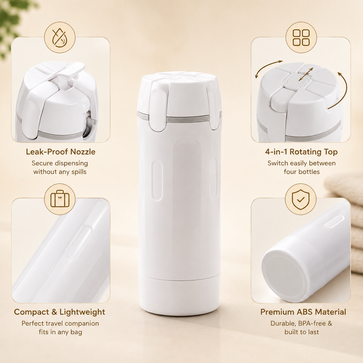 HOMERO Compact 4-in-1 Travel Refill Bottle Set - 40ml Capacity