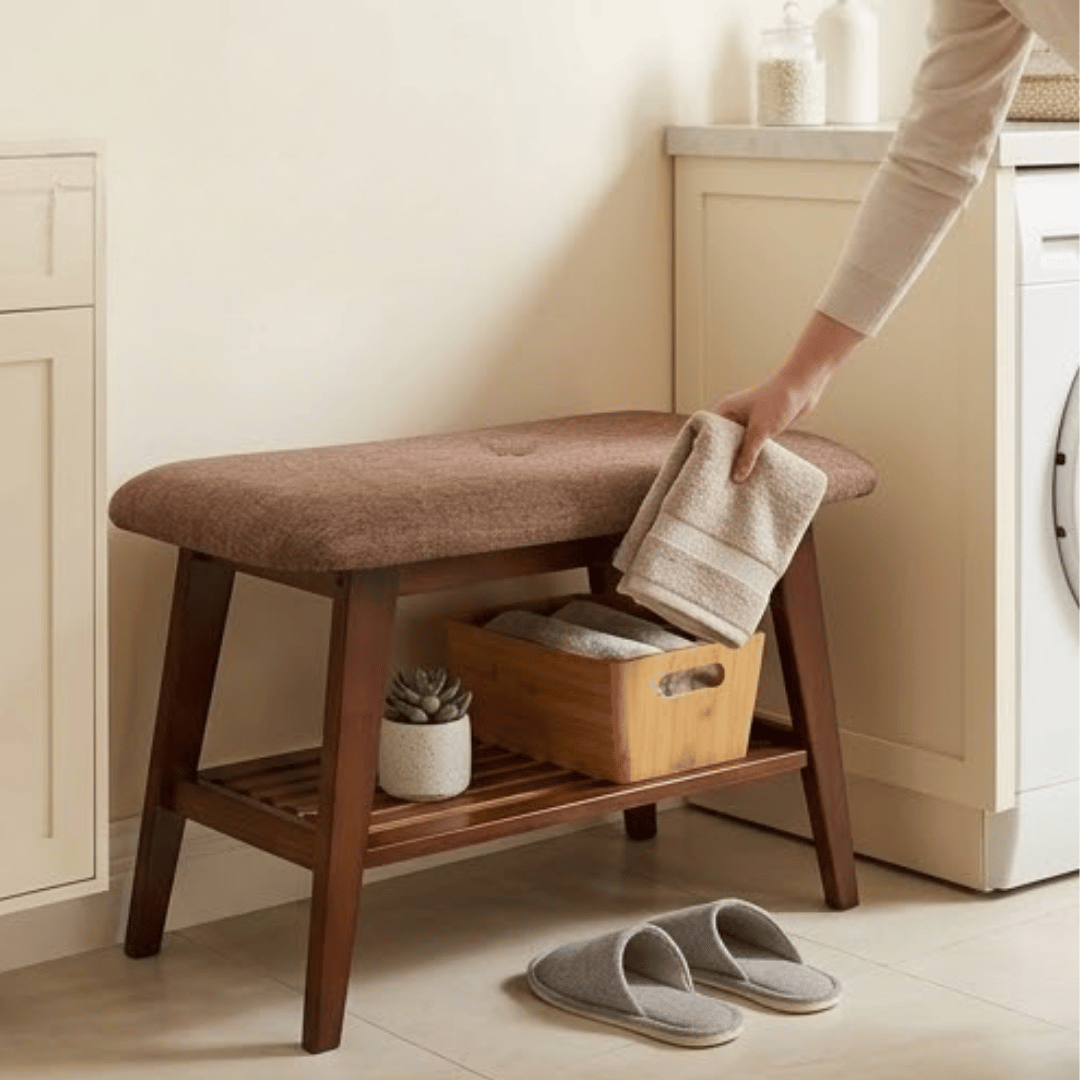 Elegant Bamboo Shoe Rack Bench with Cushioned Seating Storage