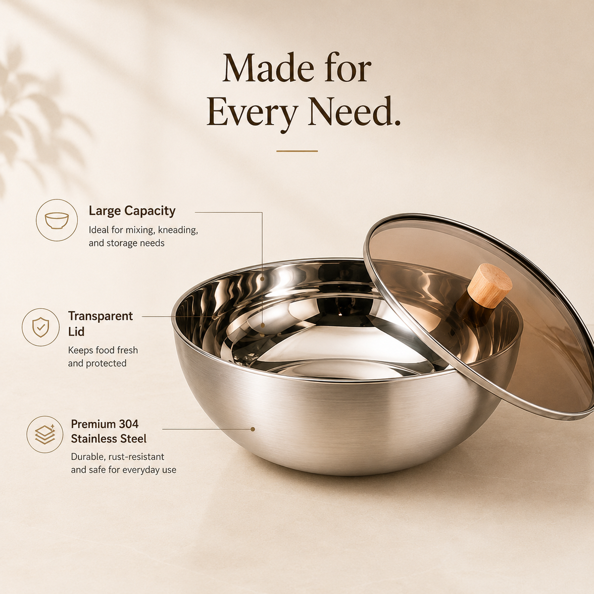Homero Large-Capacity Stainless Steel Mixing Bowl with Lid