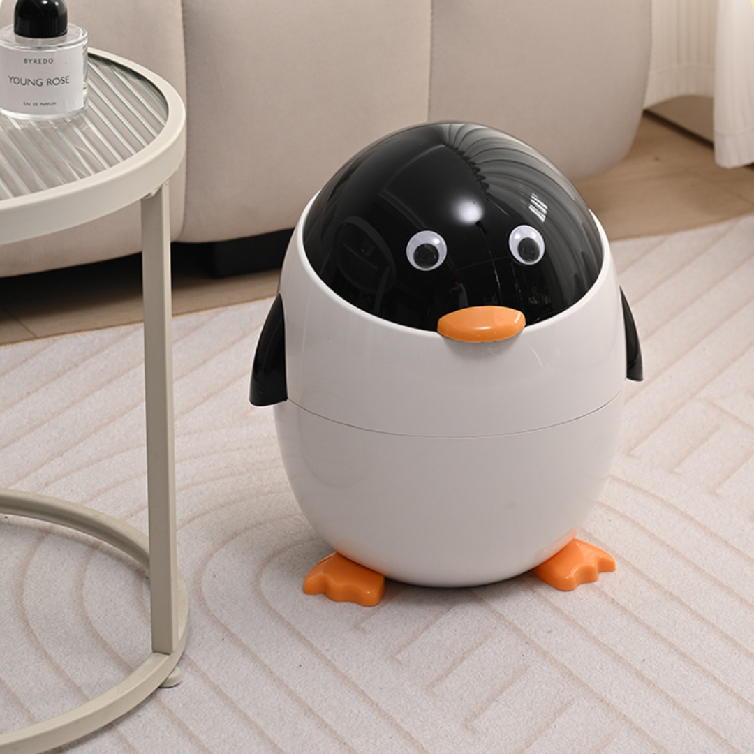 Homero Cute Cartoon Penguin Trash Can with Flip Lid