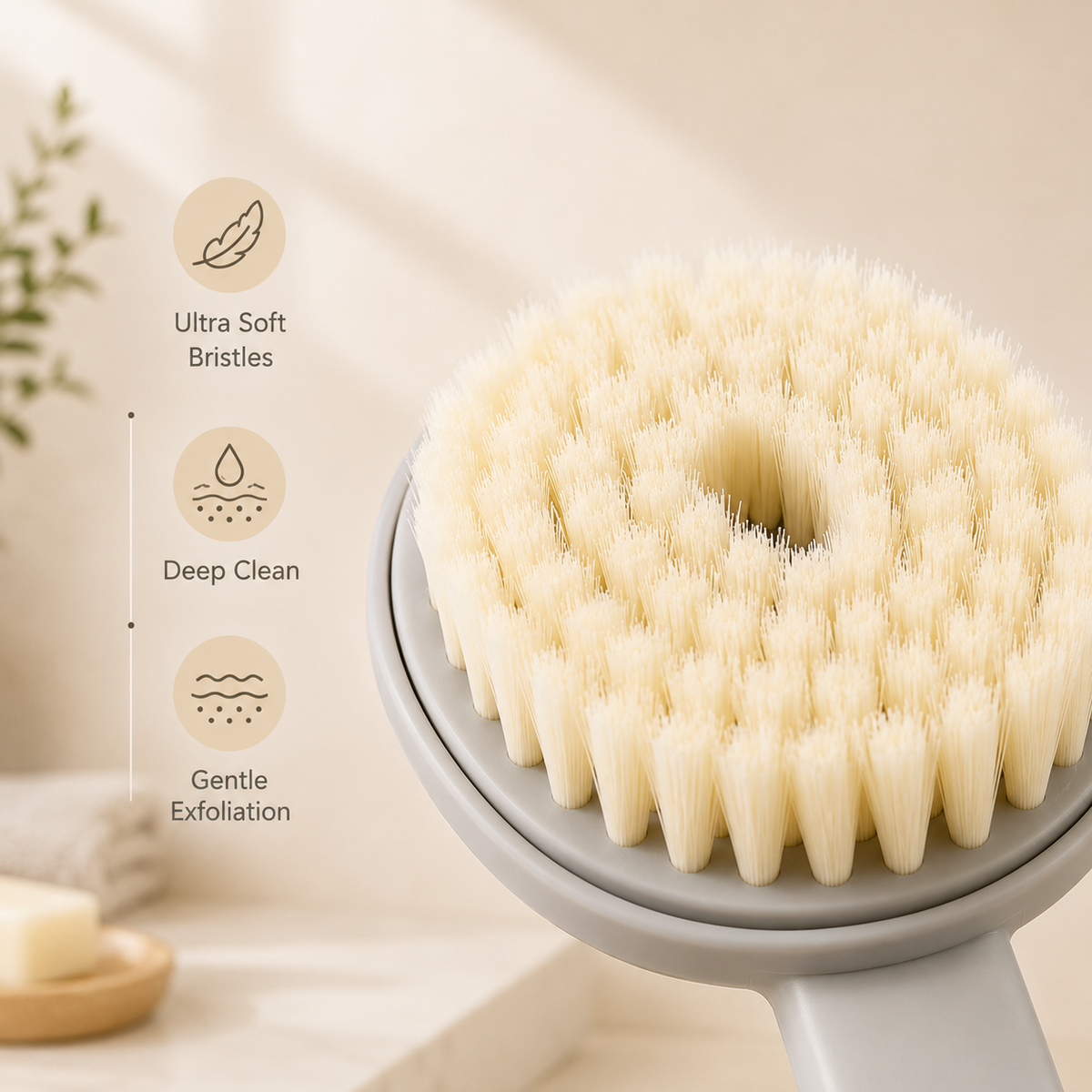 Soft Bristle Refillable Shower Bath Brush with Soap Dispenser