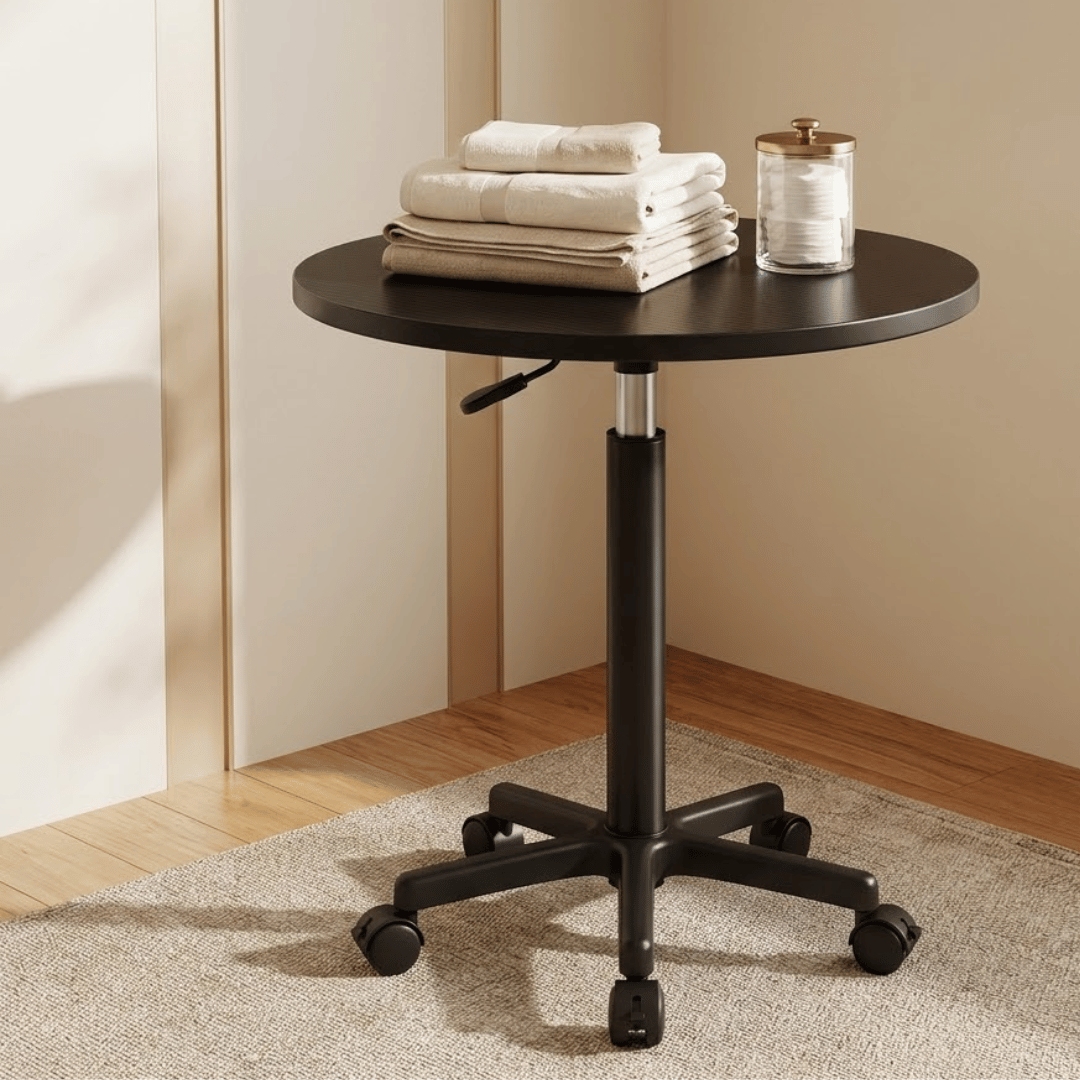 Multi-Use Adjustable Height Round Table With Wheels