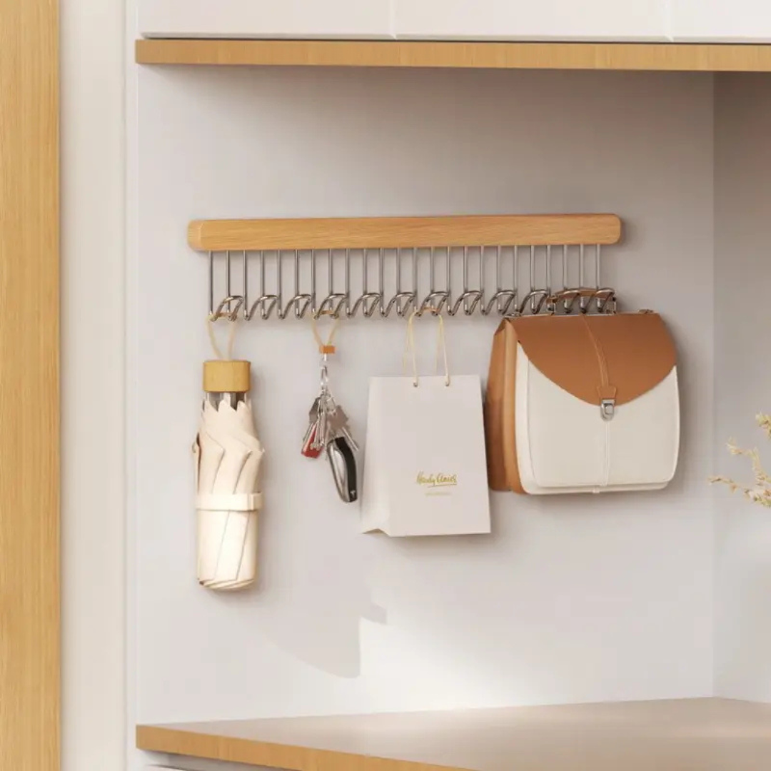 Homero Wooden Pull-Out Sliding Closet Organizer 12 Hooks
