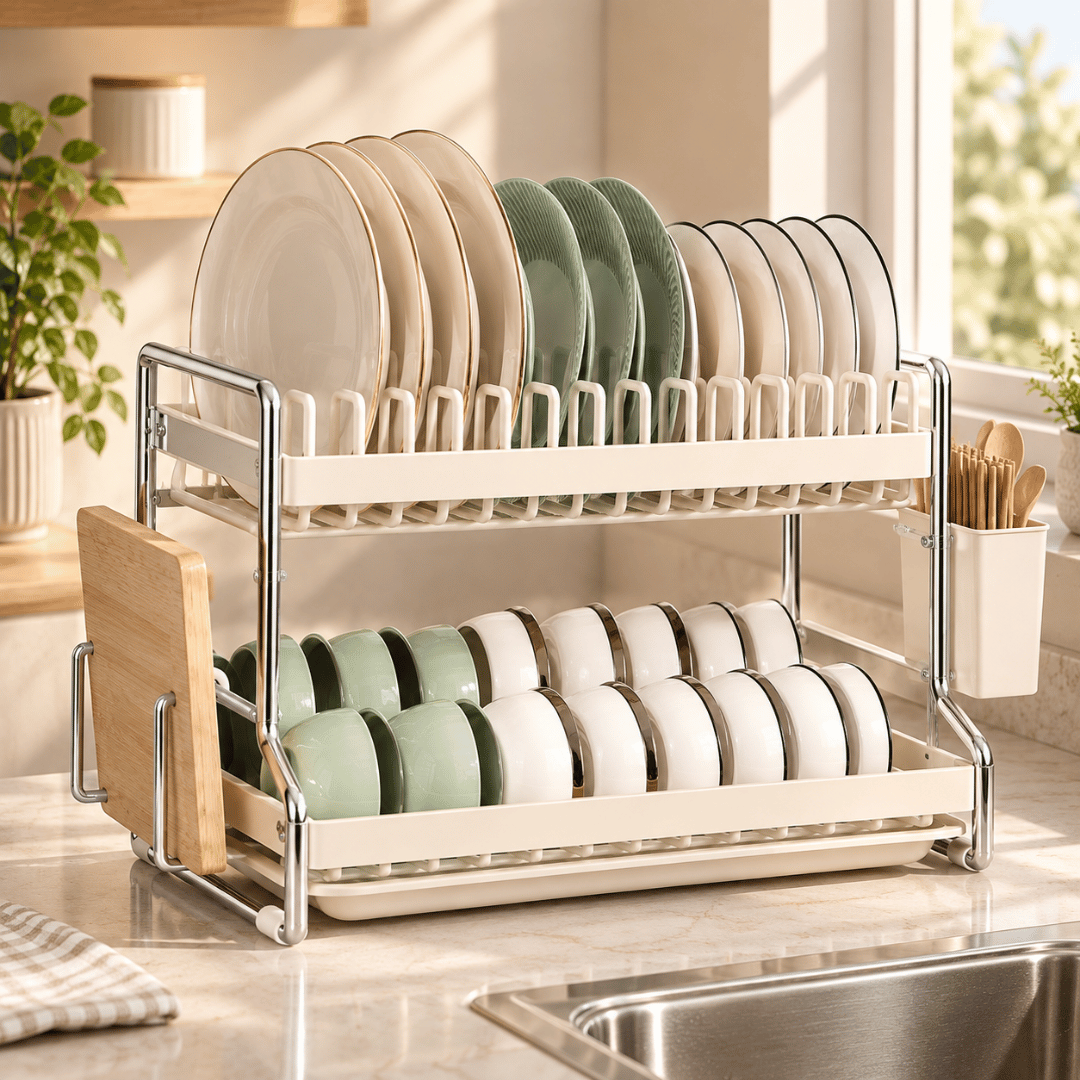 Multifunctional Kitchen Dish Organizer with Removable Drain Tray