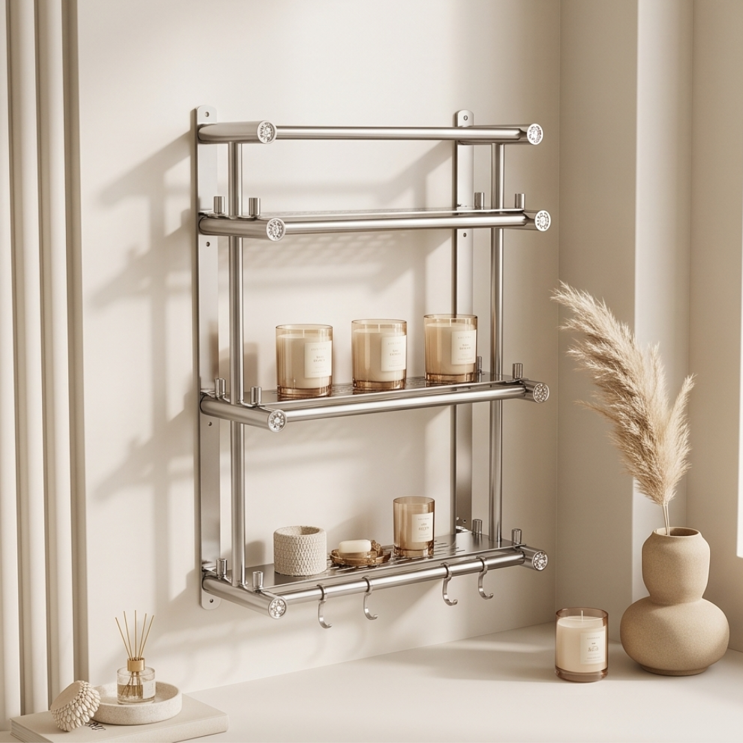 Heavy Duty Stainless Steel Bathroom Storage Rack With Towel Bar