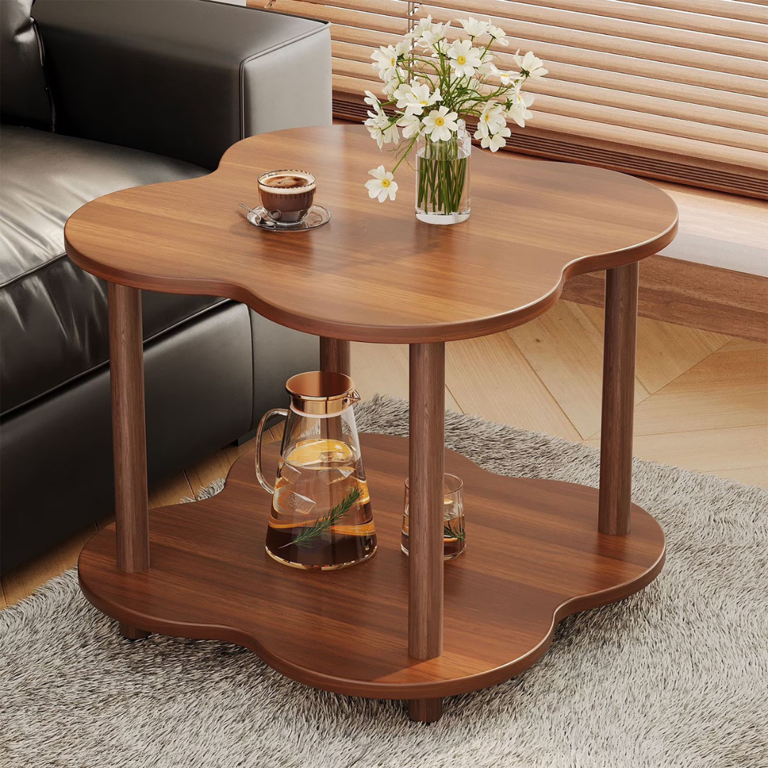 Retro Clover Shape Side Table Double Layer Storage