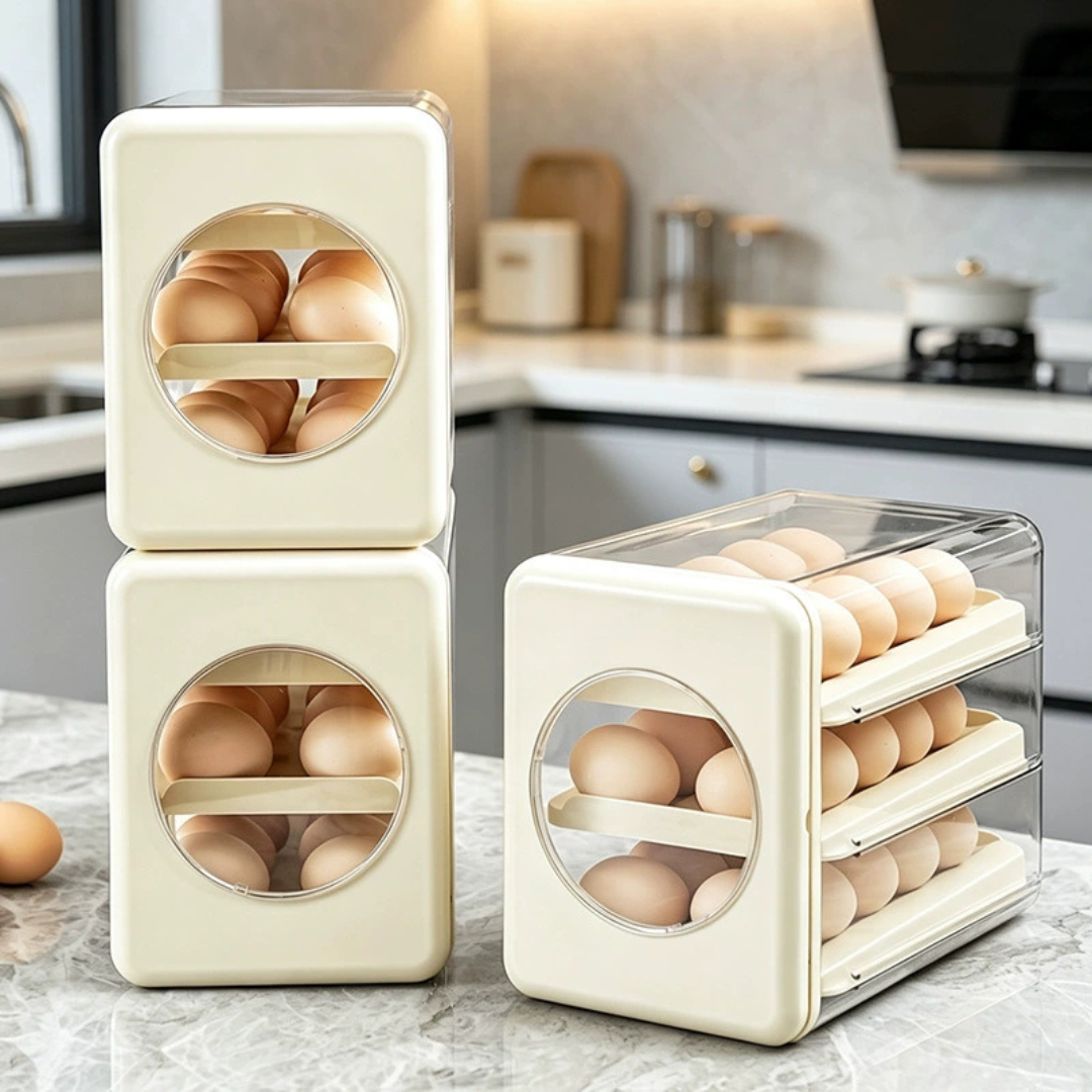 Automatic Transparent Drawer Rolling Egg Storage Organizer