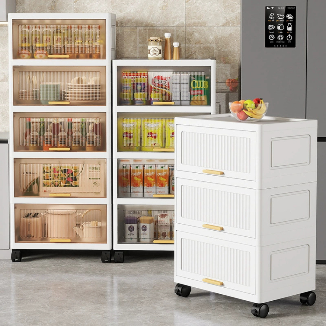 HOMERO Multi Layer Design Flip Top Modular Storage Cabinet with Wheels