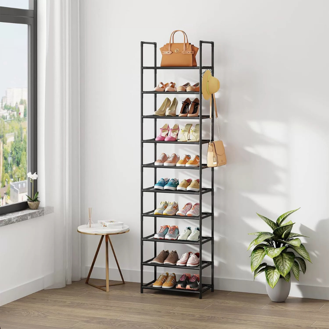 HOMERO Tall Vertical Large Storage Capacity Shoe Organizer - 10 Tier Design