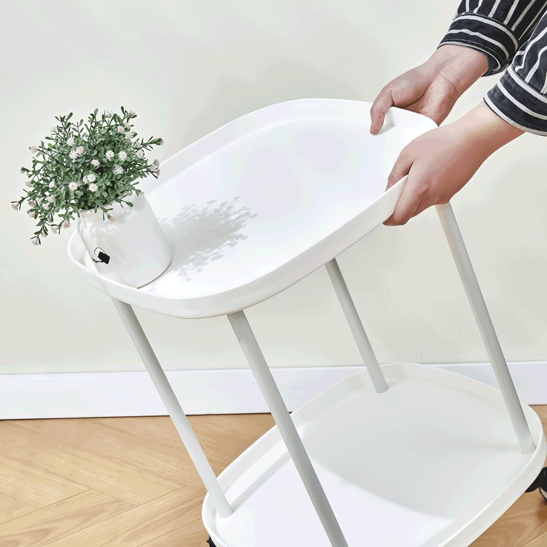 Homero Multipurpose Plastic Side Table with Wheels (2 Layer)